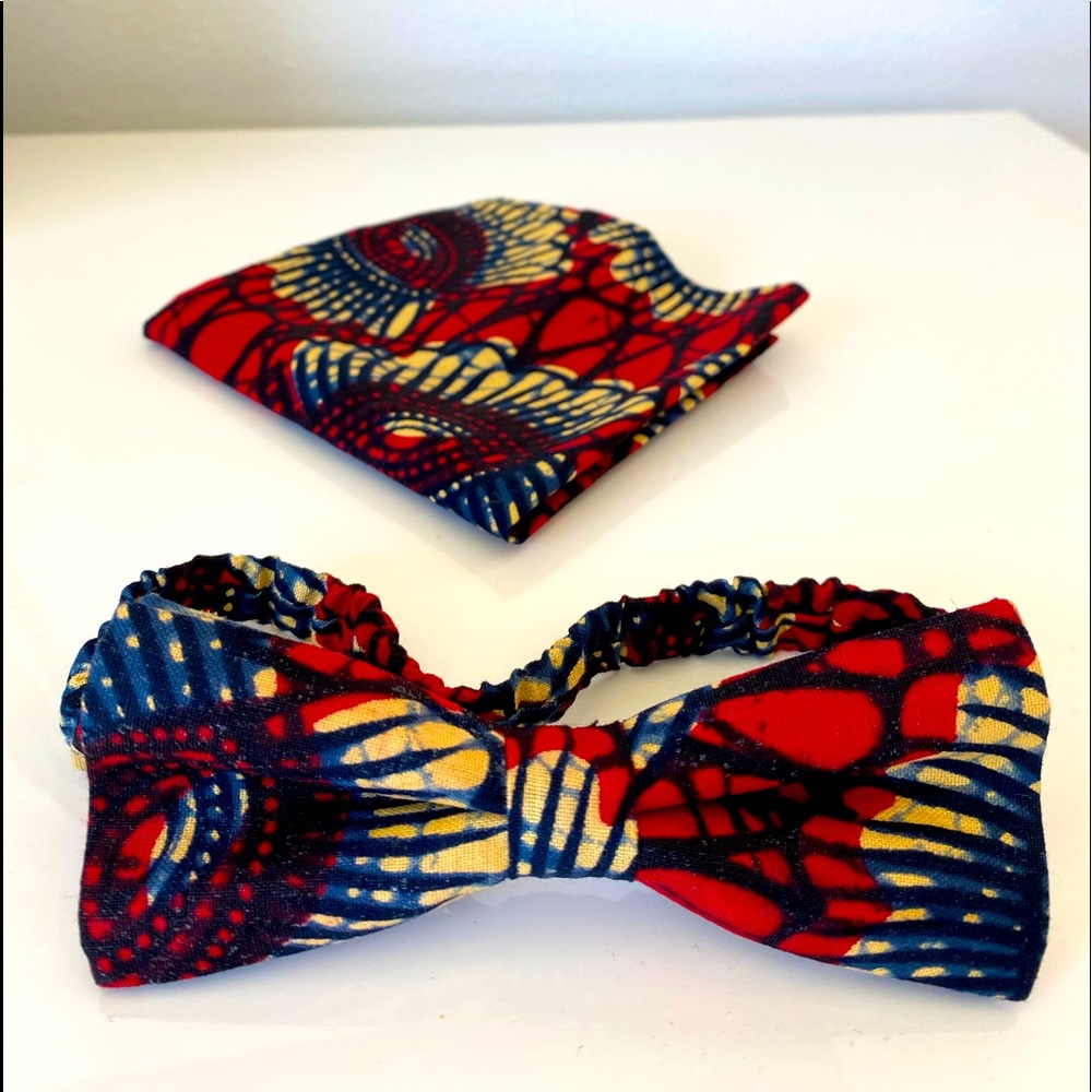 African Print Bow tie with matching pocket square O/S